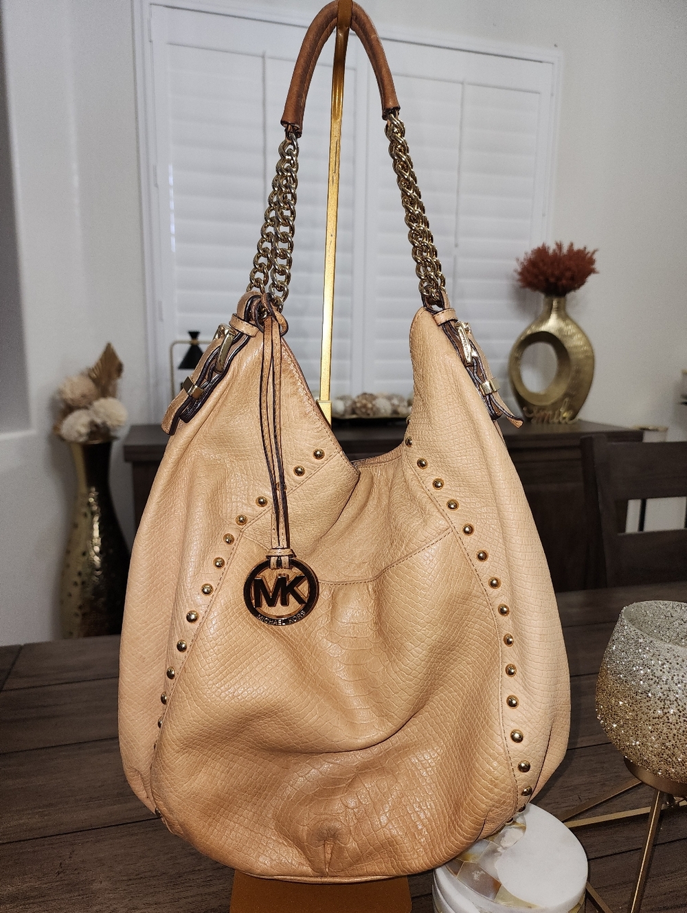 Michael Kors Pebbled Leather Hobo Bag in Tan